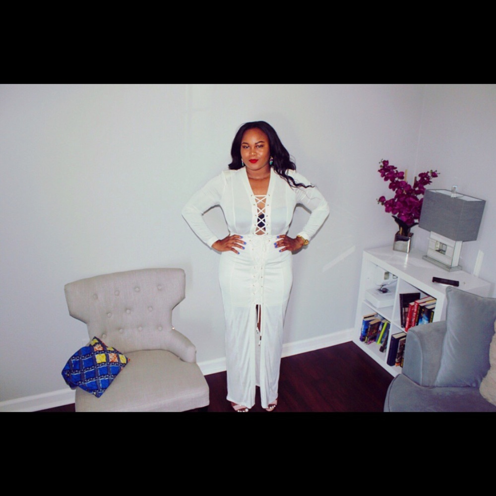 White laced up maxi Barcelona dress
